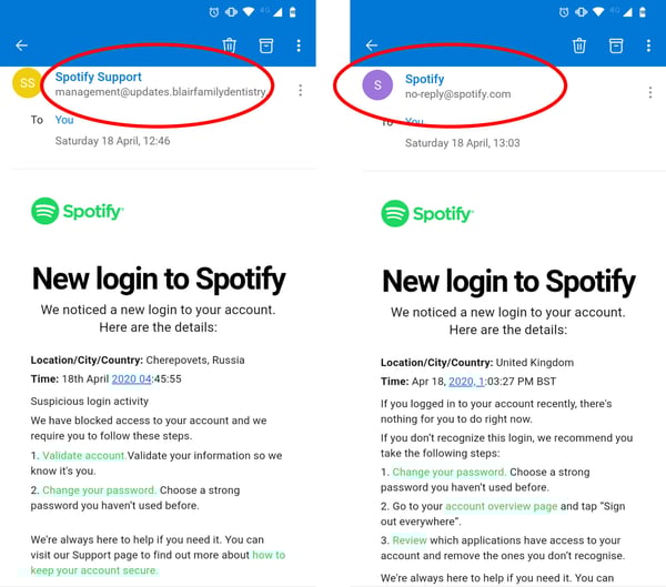 Whaling-Phishing-Spotify-email example 3